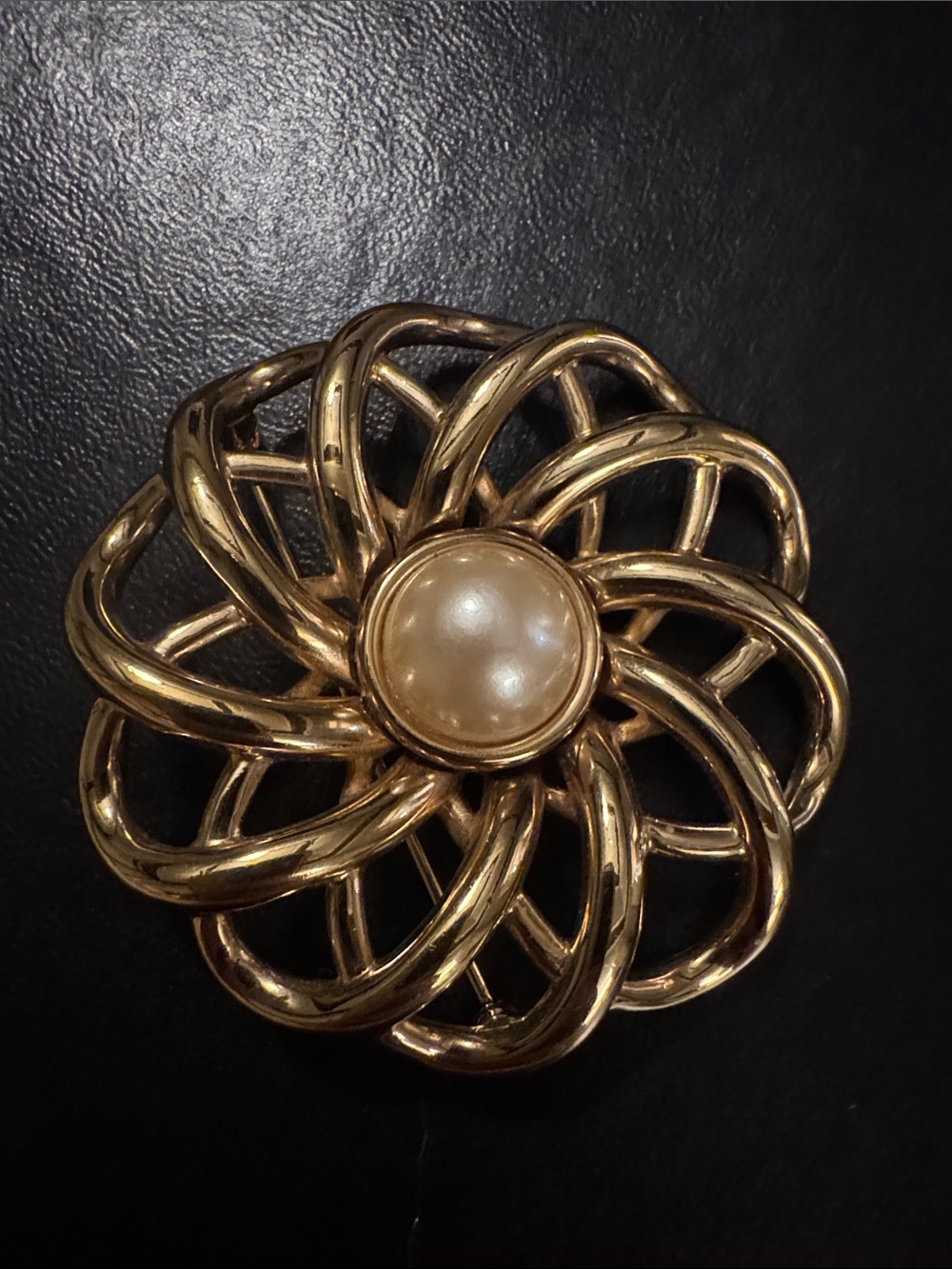 Vintage Monet Gold-Tone Pearl Center Flower Brooch - Women Jewelry